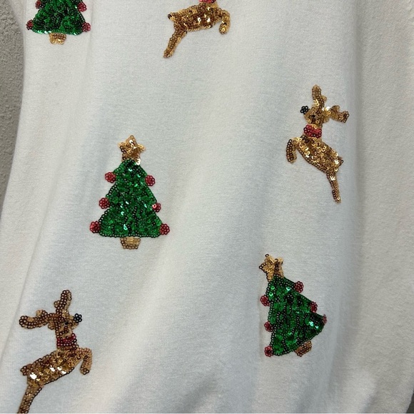 Victoria Harbour Sequin Reindeer and Christmas Trees Christmas Sweater NWT L - Picture 3 of 6